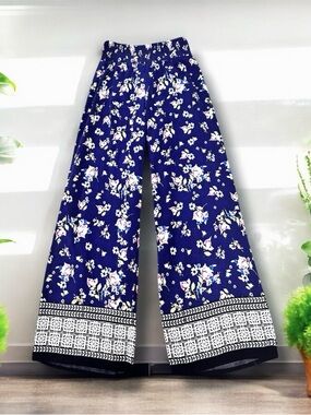 Joe B Boho Floral Border Print Wide-Leg Super Soft Palazzo Pants SZ SM